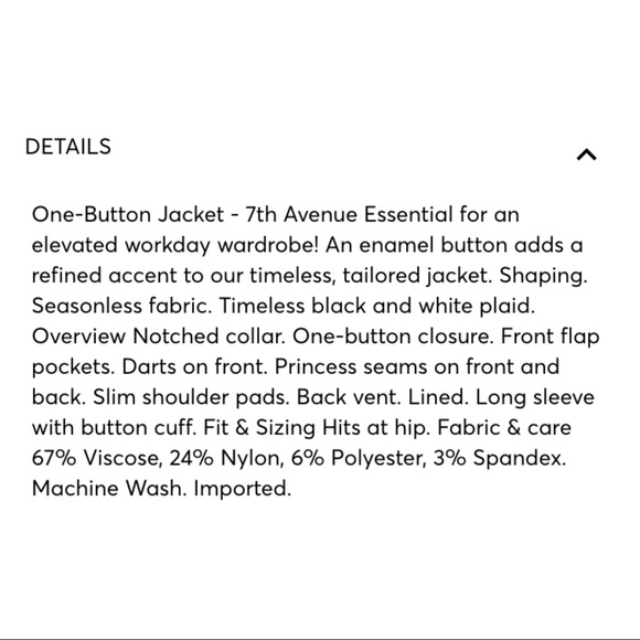 NWOT 7th Avenue Plaid One-Button Blazer - New York & Co. - Picture 5 of 5